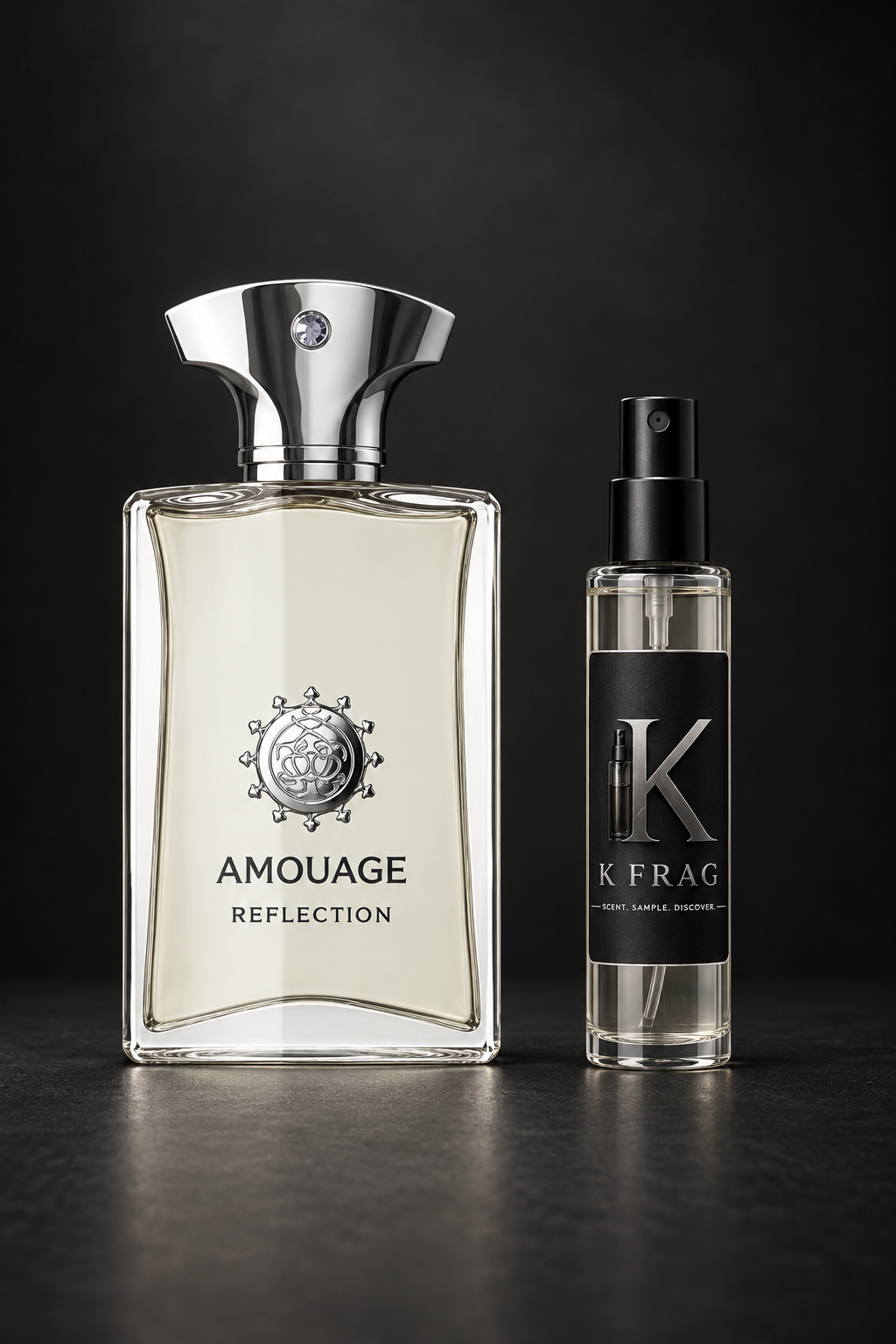 Amouage Reflection и K FRAG декант един до друг