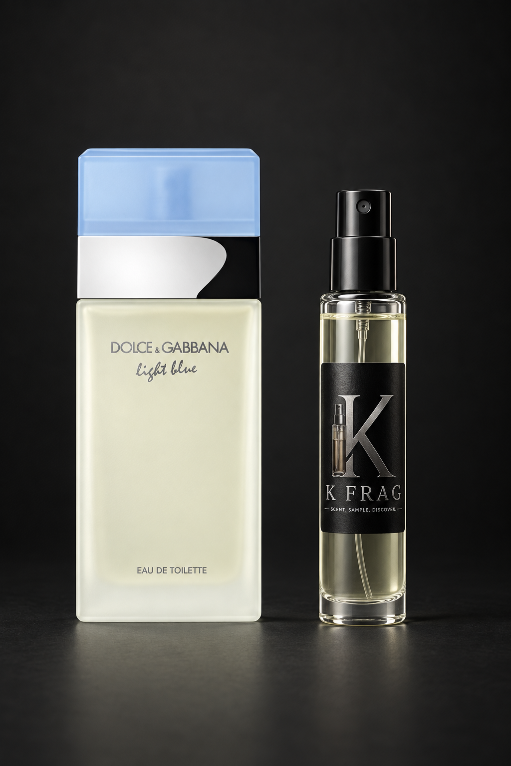 Dolce & Gabbana Light Blue и K FRAG декант един до друг