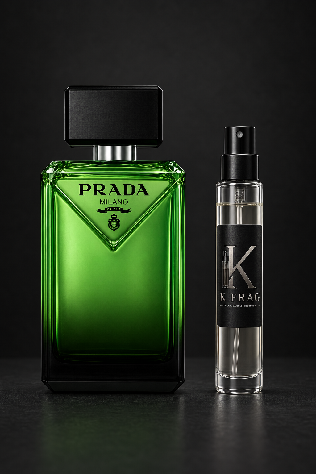 Зелен Prada и K FRAG декант един до друг