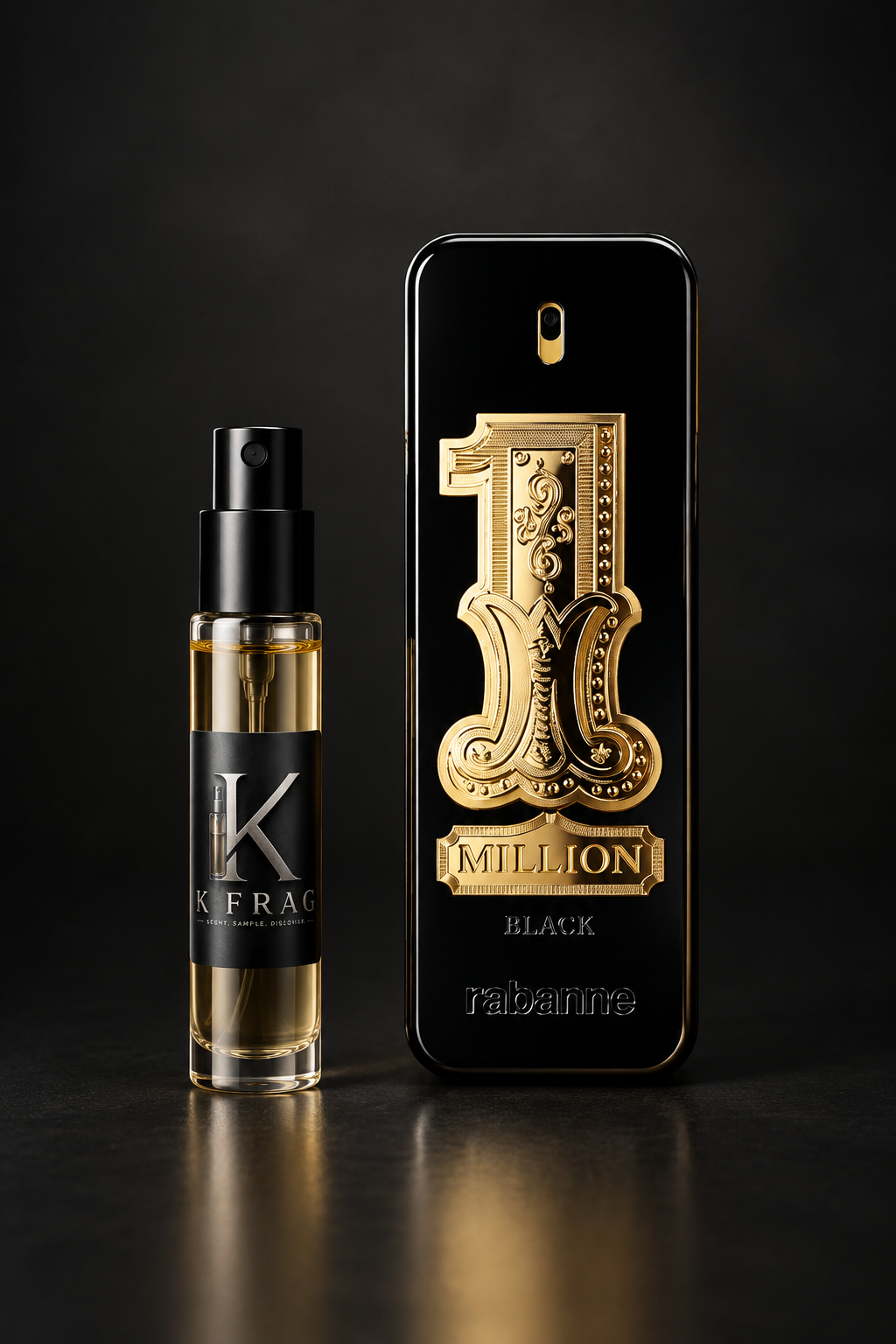 Премиум продуктова снимка на RABANNE 1 MILLION и K FRAG декант