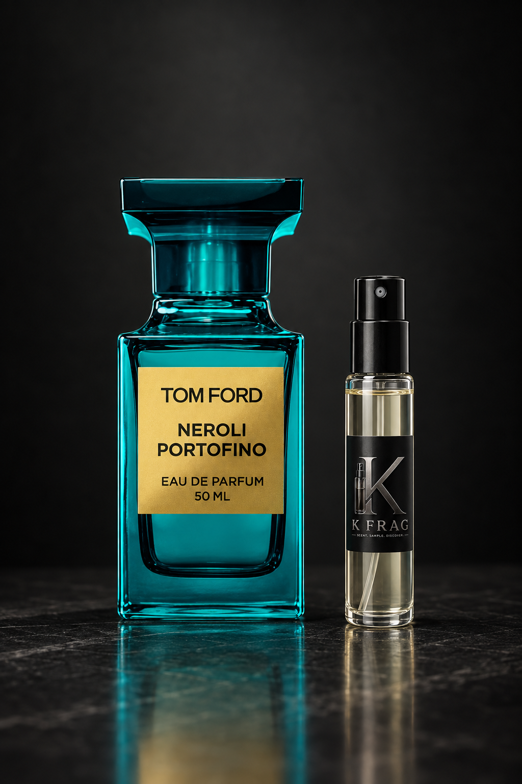 TOM FORD NEROLI PORTOFINO с почти прозрачна леко жълта течност в деканта